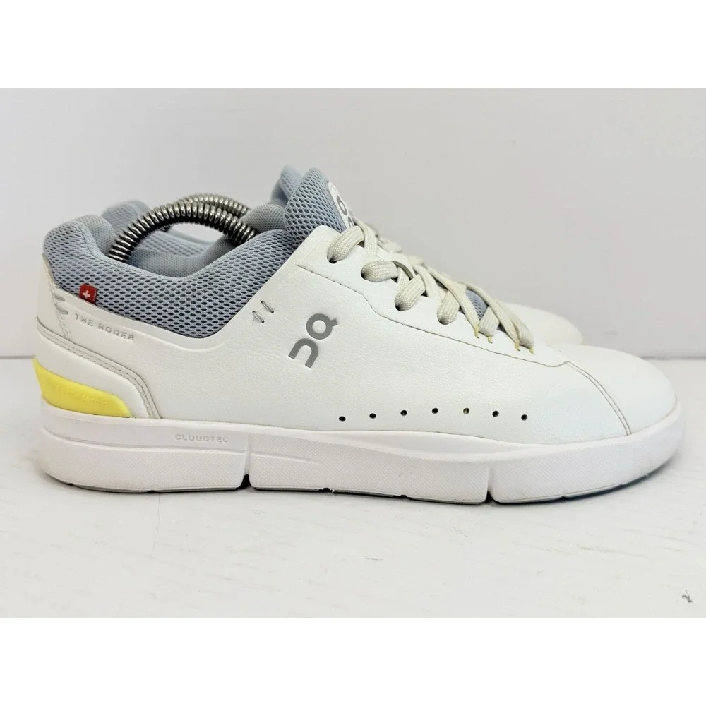 On The Roger Advantage Women's 8.5 White Nimbus Gray Yellow CloudTec Tennis